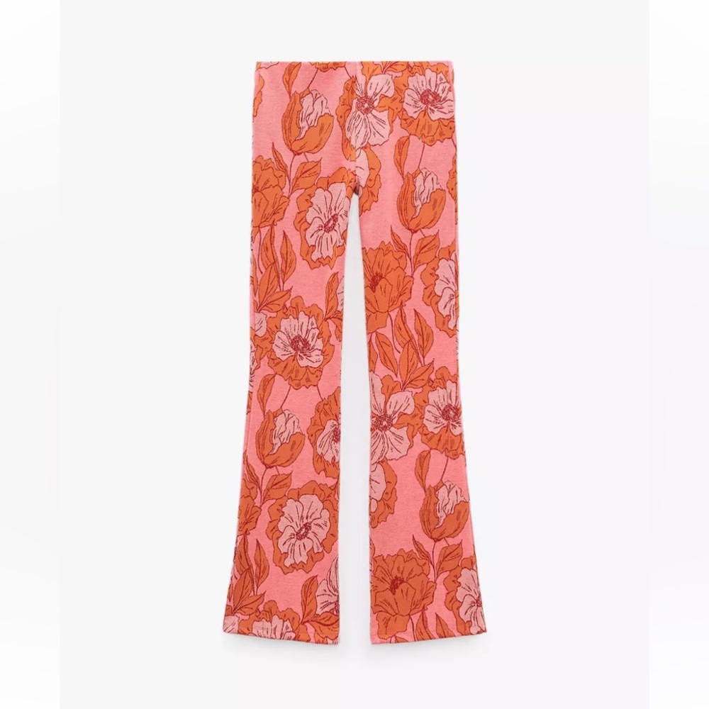 Zara Floral Print Jacquard Pants Small New with Tag
